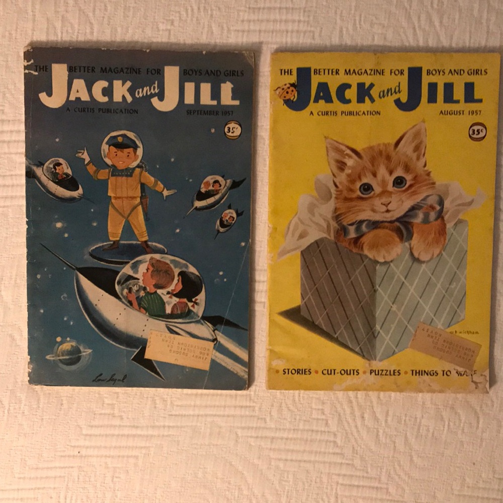 Antique 1950’s Jack and Jill Kids Magazine Set Space Travel Kitten Covers
